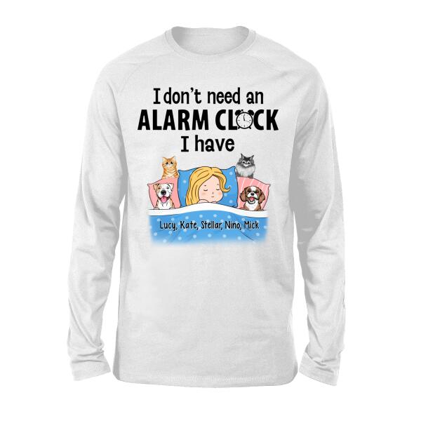 Personalized Shirt, Sleeping With Pets, I Don't Need An Alarm Clock, Gift For Dog Lovers, Cat Lovers