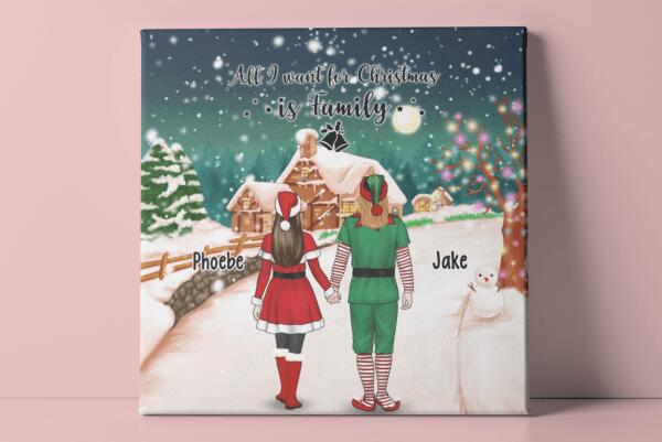 Personalized Canvas, Standing Couple and Family, Christmas Gift For Couples