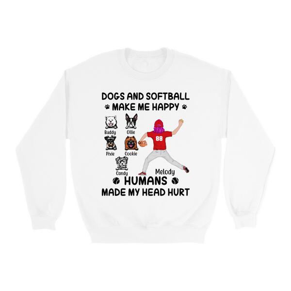 Dogs And Softball Make Me Happy - Personalized Shirt For Her, Dog Lovers, Softball