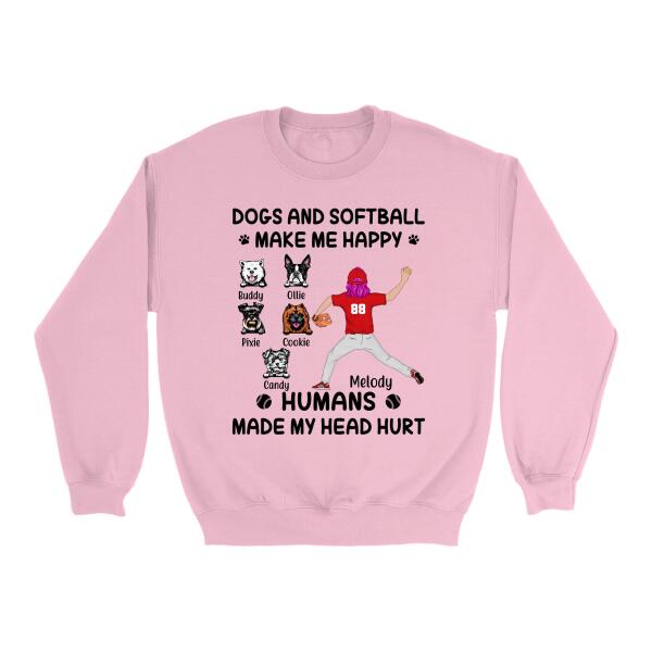 Dogs And Softball Make Me Happy - Personalized Shirt For Her, Dog Lovers, Softball