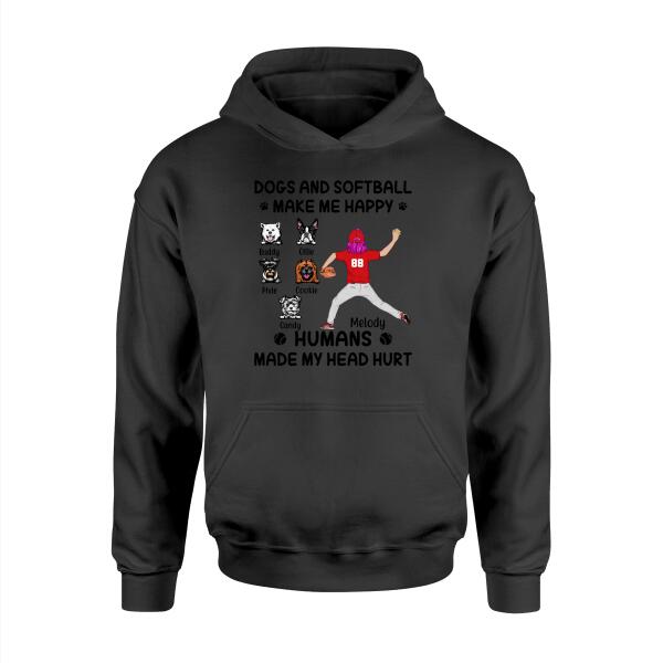 Dogs And Softball Make Me Happy - Personalized Shirt For Her, Dog Lovers, Softball