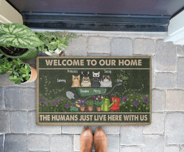 Welcome to Our Home - Personalized Gifts Custom Cat Doormat for Family, Cat Lovers, Gardeners Gifts