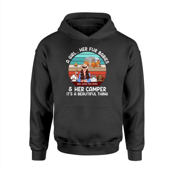 Personalized Shirt, A Girl... Her Fur Babies & Her Camper It's A Beautiful Thing, Gift For Campers And Dog Lovers, Cat Lovers