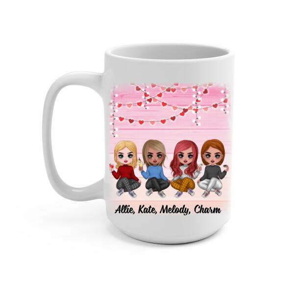 Up To 4 Chibi Happy Single Awareness Day - Personalized Mug For Her, Friends, Valentine's Day