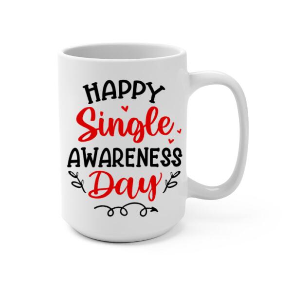 Up To 4 Chibi Happy Single Awareness Day - Personalized Mug For Her, Friends, Valentine's Day