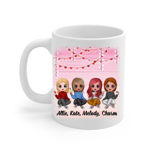 Up To 4 Chibi Happy Single Awareness Day - Personalized Mug For Her, Friends, Valentine's Day