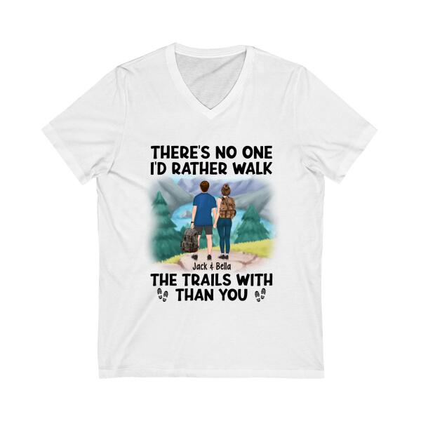 There's No One I'd Rather Walk The Trails With - Personalized Shirt For Couples, Dog Lovers, Hiking