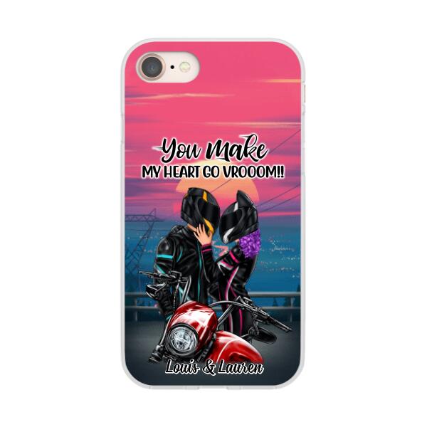 You Make My Heart Go Vrooom - Personalized Phone Case For Couples, Him, Her, Motorcycle Lovers