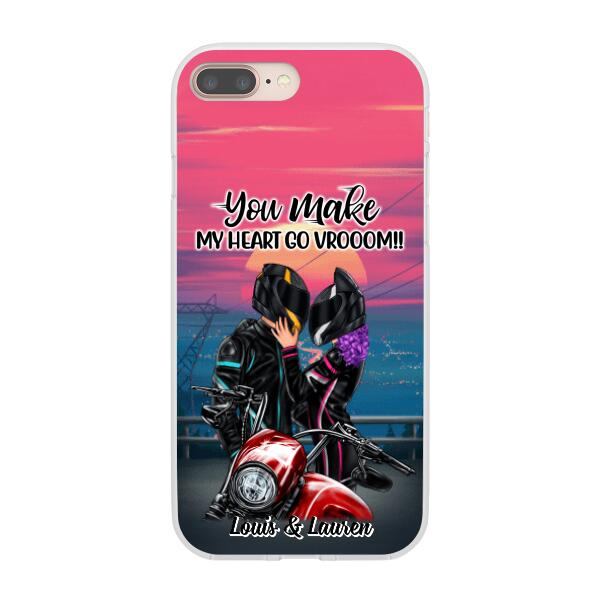 You Make My Heart Go Vrooom - Personalized Phone Case For Couples, Him, Her, Motorcycle Lovers