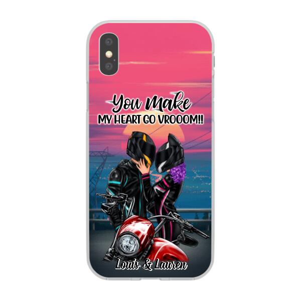 You Make My Heart Go Vrooom - Personalized Phone Case For Couples, Him, Her, Motorcycle Lovers