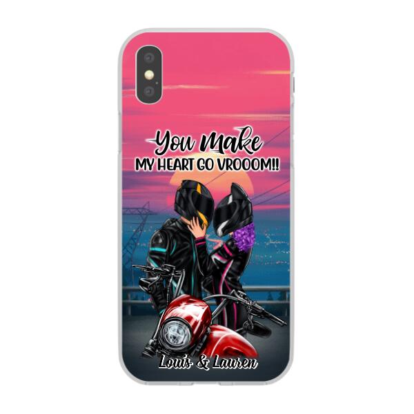 You Make My Heart Go Vrooom - Personalized Phone Case For Couples, Him, Her, Motorcycle Lovers