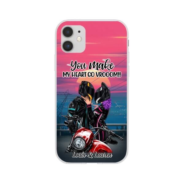 You Make My Heart Go Vrooom - Personalized Phone Case For Couples, Him, Her, Motorcycle Lovers