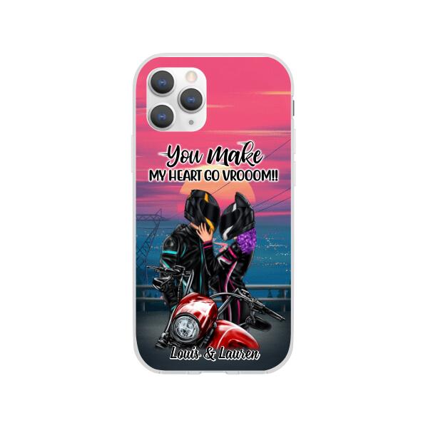 You Make My Heart Go Vrooom - Personalized Phone Case For Couples, Him, Her, Motorcycle Lovers