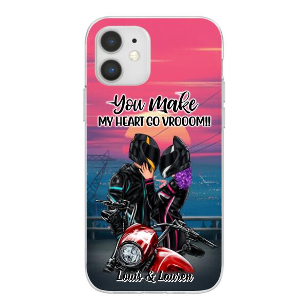 You Make My Heart Go Vrooom - Personalized Phone Case For Couples, Him, Her, Motorcycle Lovers