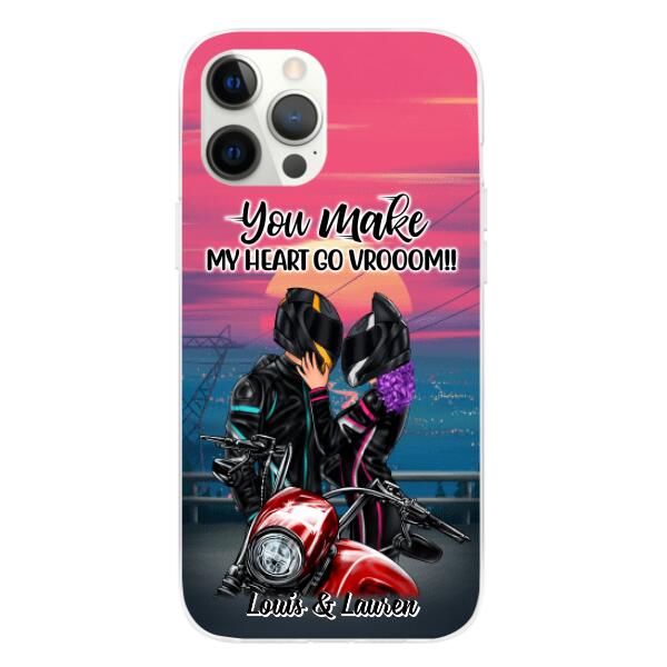 You Make My Heart Go Vrooom - Personalized Phone Case For Couples, Him, Her, Motorcycle Lovers