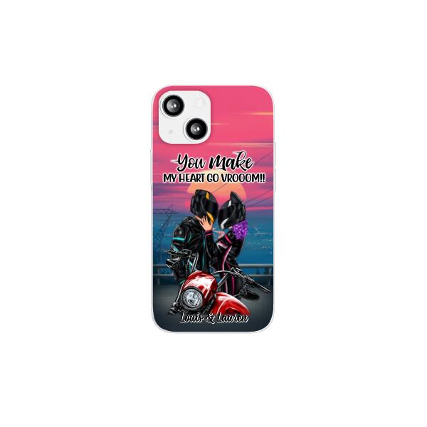 You Make My Heart Go Vrooom - Personalized Phone Case For Couples, Him, Her, Motorcycle Lovers