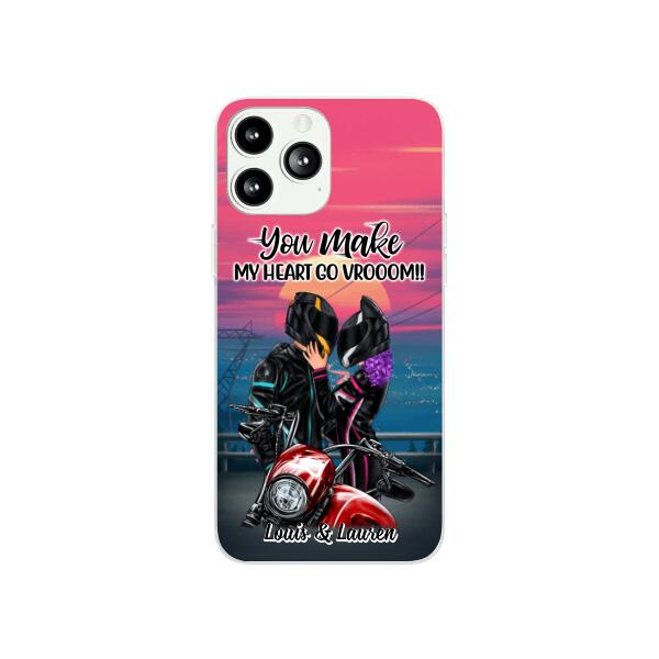 You Make My Heart Go Vrooom - Personalized Phone Case For Couples, Him, Her, Motorcycle Lovers