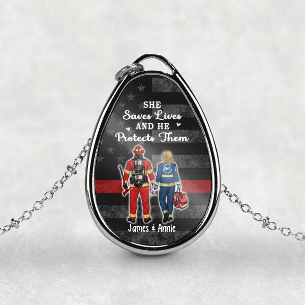 Save Lives Couple Friends - Personalized Necklace Firefighter, EMS, Police Officer, Military, Nurse