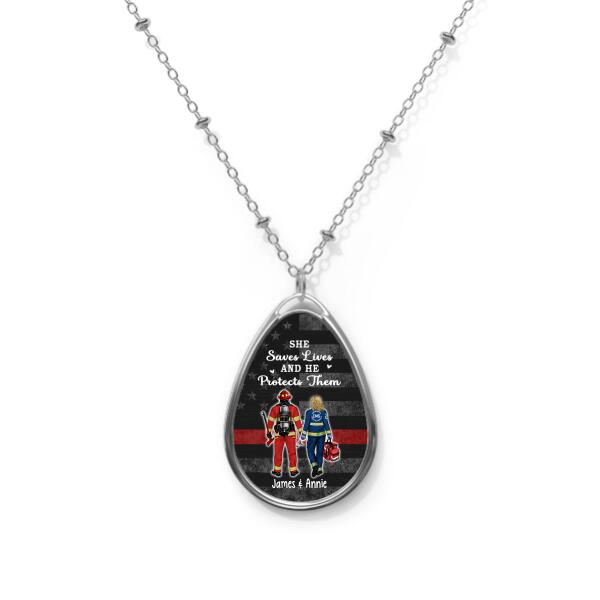 Save Lives Couple Friends - Personalized Necklace Firefighter, EMS, Police Officer, Military, Nurse