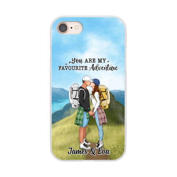 Kissing Hiking Couple - Personalized Phone Case For Her, Him