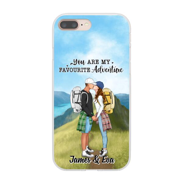 Kissing Hiking Couple - Personalized Phone Case For Her, Him