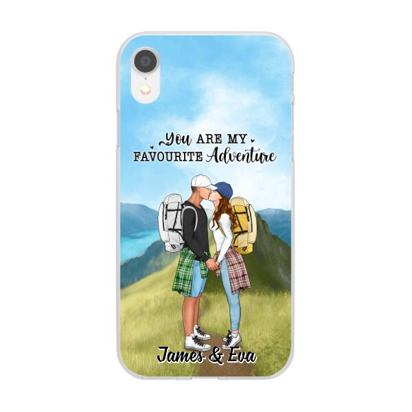 Kissing Hiking Couple - Personalized Phone Case For Her, Him