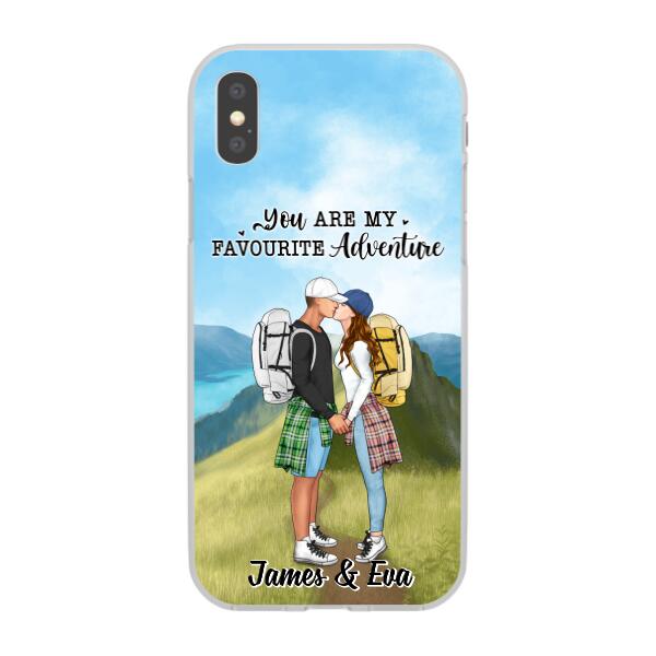 Kissing Hiking Couple - Personalized Phone Case For Her, Him