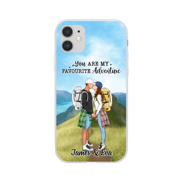 Kissing Hiking Couple - Personalized Phone Case For Her, Him