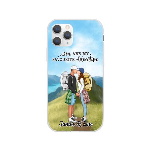 Kissing Hiking Couple - Personalized Phone Case For Her, Him