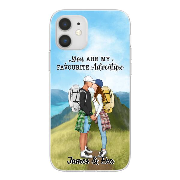 Kissing Hiking Couple - Personalized Phone Case For Her, Him