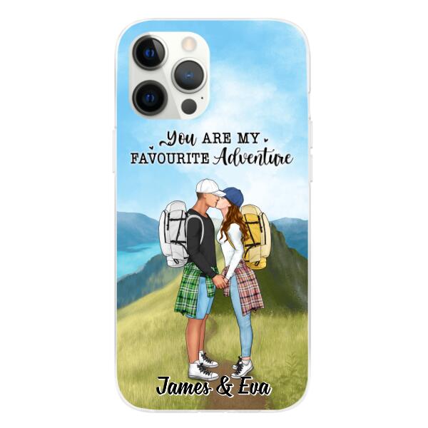 Kissing Hiking Couple - Personalized Phone Case For Her, Him