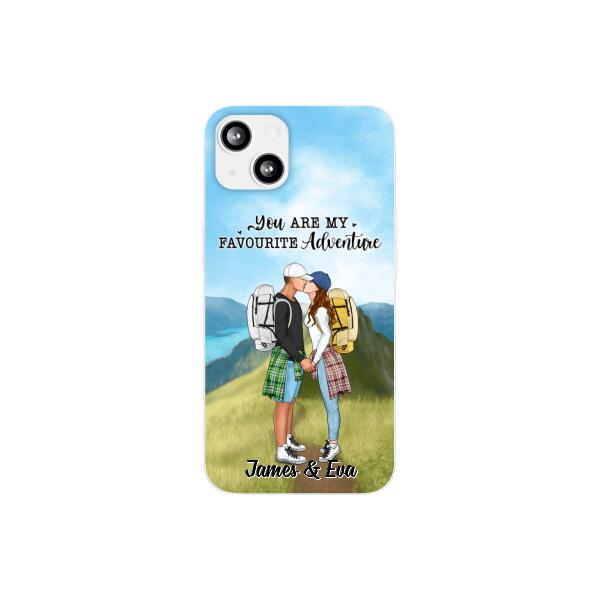 Kissing Hiking Couple - Personalized Phone Case For Her, Him