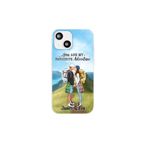 Kissing Hiking Couple - Personalized Phone Case For Her, Him