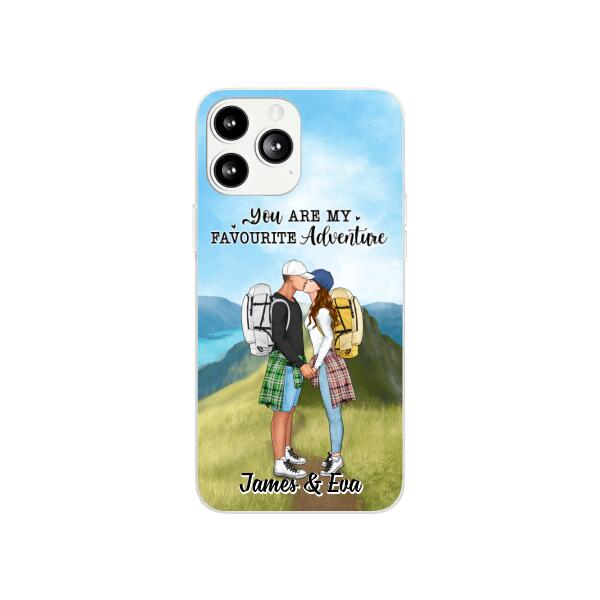 Kissing Hiking Couple - Personalized Phone Case For Her, Him