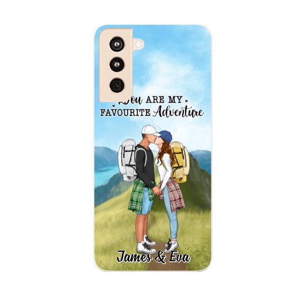 Kissing Hiking Couple - Personalized Phone Case For Her, Him