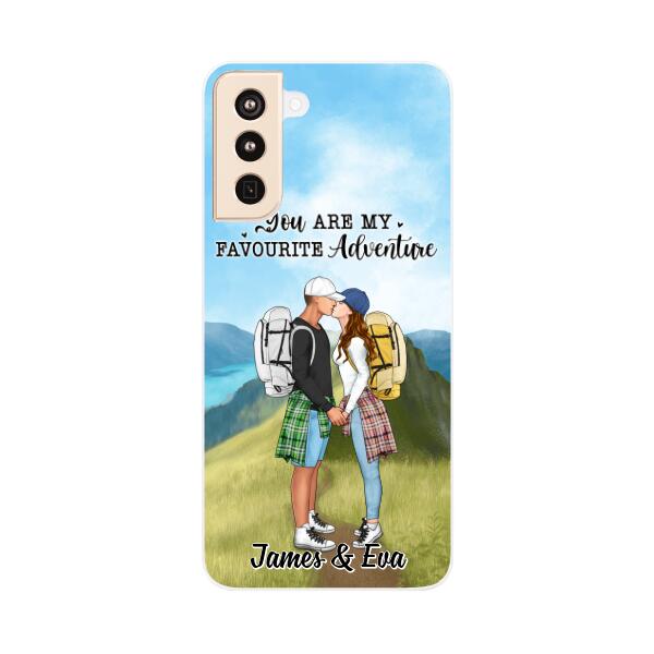 Kissing Hiking Couple - Personalized Phone Case For Her, Him