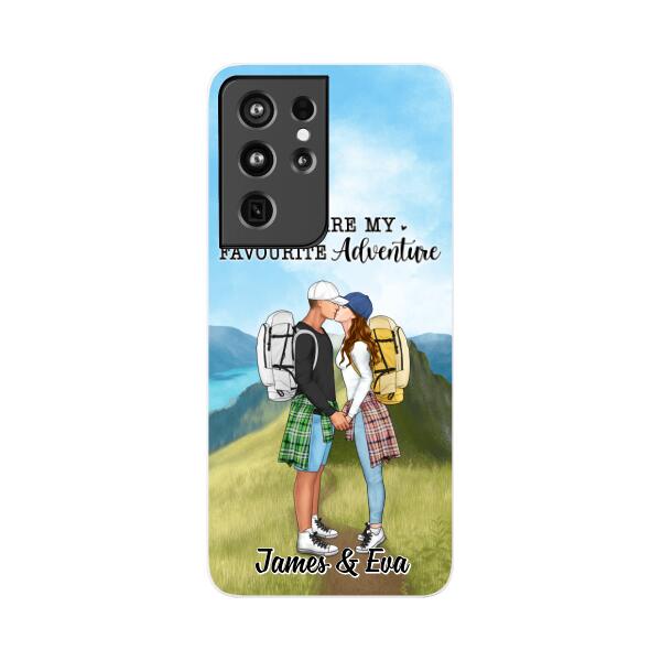 Kissing Hiking Couple - Personalized Phone Case For Her, Him