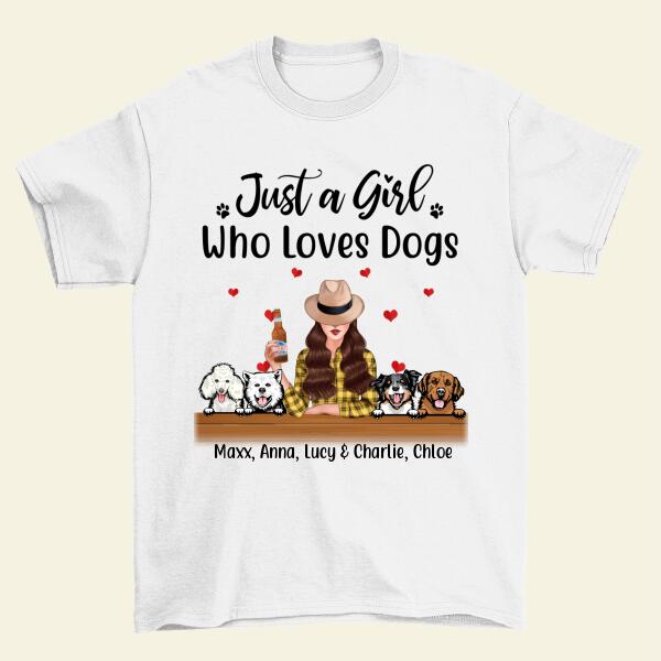 Personalized Shirt, Just A Girl Who Loves Dogs, Funny Dog Peeking, Custom Gift For Dog Lovers