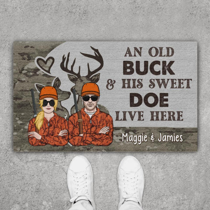 An Old Buck and His Sweet Doe - Personalized Gifts Custom Hunting Doormat for Couples, Hunting Lovers