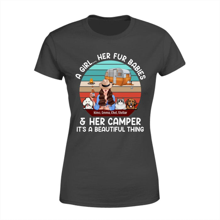 Personalized Shirt, A Girl... Her Fur Babies & Her Camper It's A Beautiful Thing, Gift For Campers And Dog Lovers, Cat Lovers