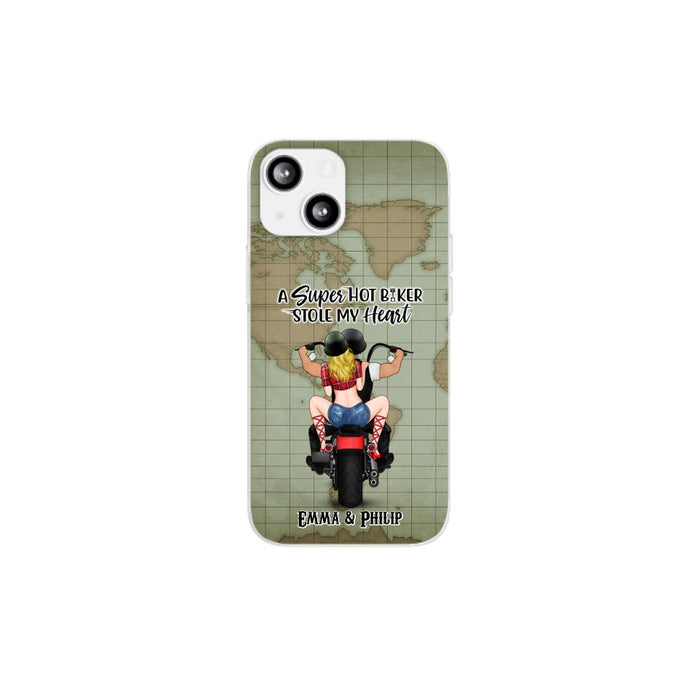 A Super Hot Biker Stole My Heart - Personalized Phone Case For Couples, Motorcycle Lovers