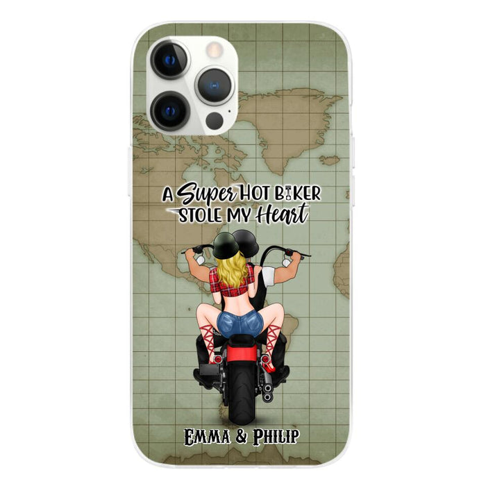 A Super Hot Biker Stole My Heart - Personalized Phone Case For Couples, Motorcycle Lovers