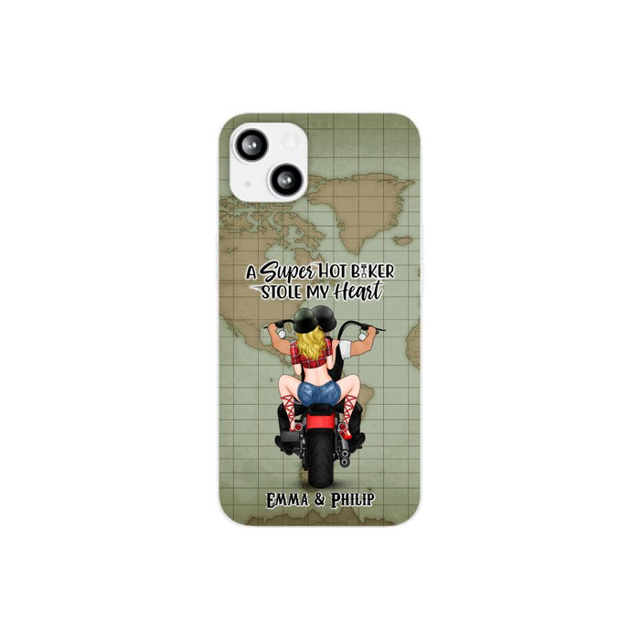 A Super Hot Biker Stole My Heart - Personalized Phone Case For Couples, Motorcycle Lovers