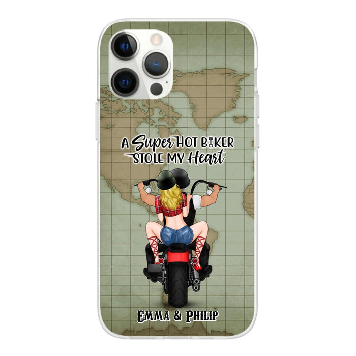 A Super Hot Biker Stole My Heart - Personalized Phone Case For Couples, Motorcycle Lovers