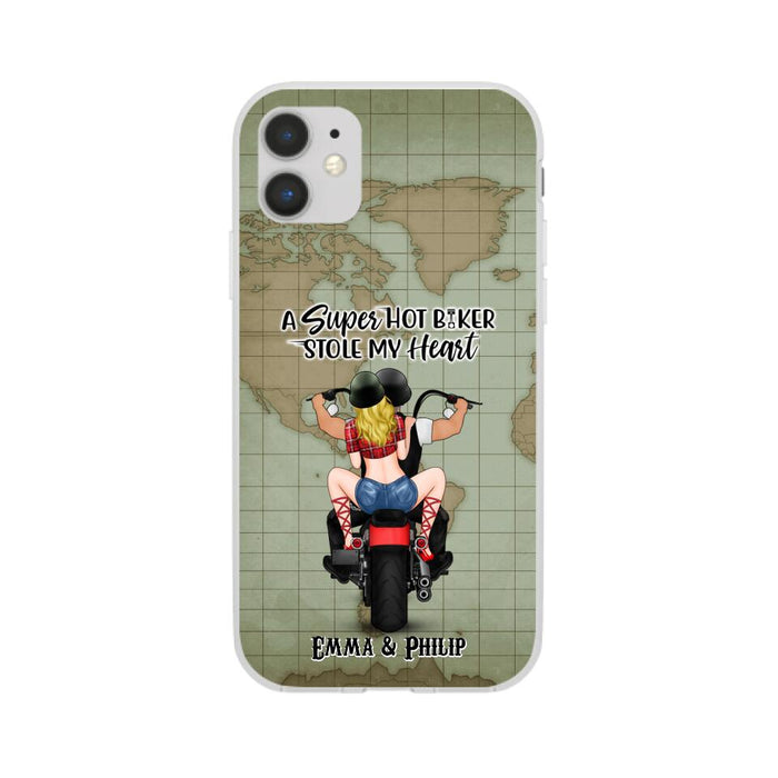 A Super Hot Biker Stole My Heart - Personalized Phone Case For Couples, Motorcycle Lovers