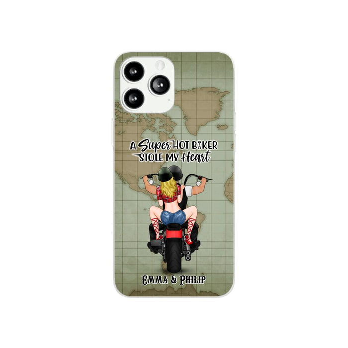 A Super Hot Biker Stole My Heart - Personalized Phone Case For Couples, Motorcycle Lovers