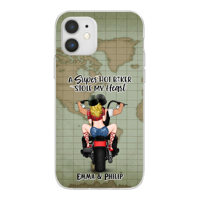 A Super Hot Biker Stole My Heart - Personalized Phone Case For Couples, Motorcycle Lovers