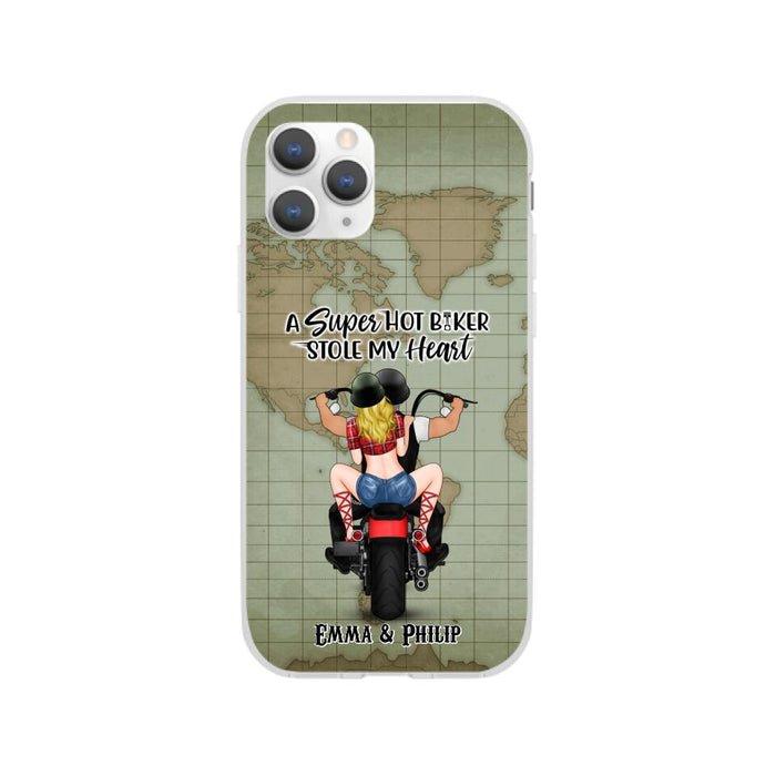 A Super Hot Biker Stole My Heart - Personalized Phone Case For Couples, Motorcycle Lovers