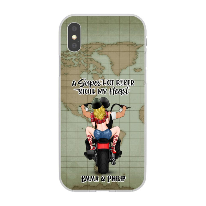 A Super Hot Biker Stole My Heart - Personalized Phone Case For Couples, Motorcycle Lovers