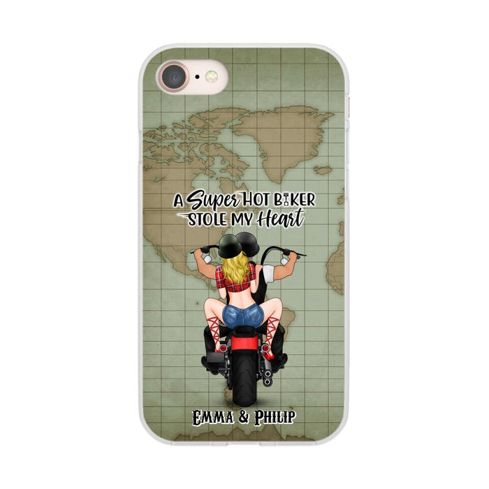 A Super Hot Biker Stole My Heart - Personalized Phone Case For Couples, Motorcycle Lovers